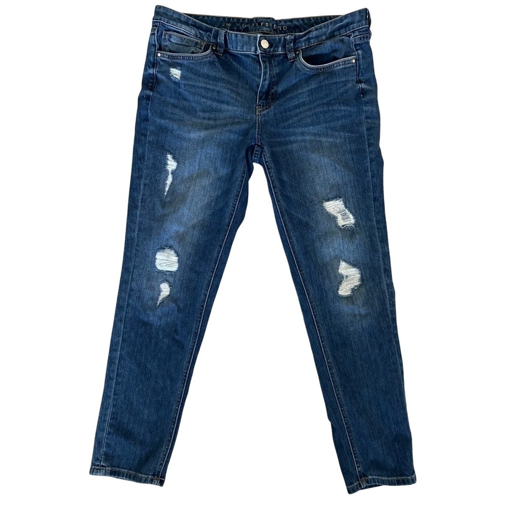 WHBM‎ 23-1547 Girlfriend Distressed Straight Jeans Womens Size 10 Blue Denim